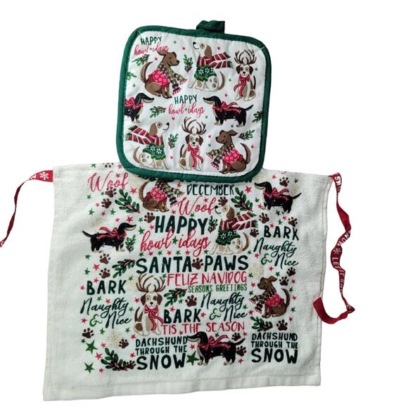 Child Holiday Christmas Apron Santa Paws Baking Hand Made - Picture 1 of 9